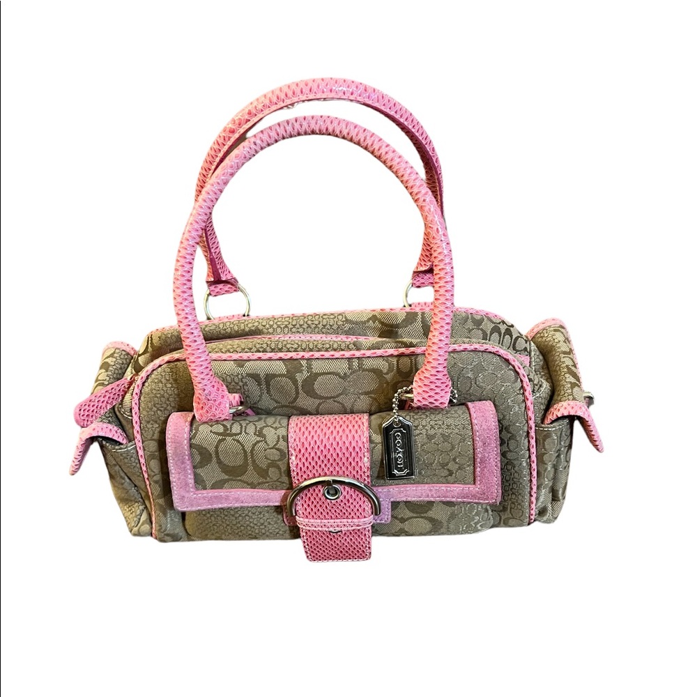 Vintage Coach Soho Buckle Carry All Satchel Pink Tan